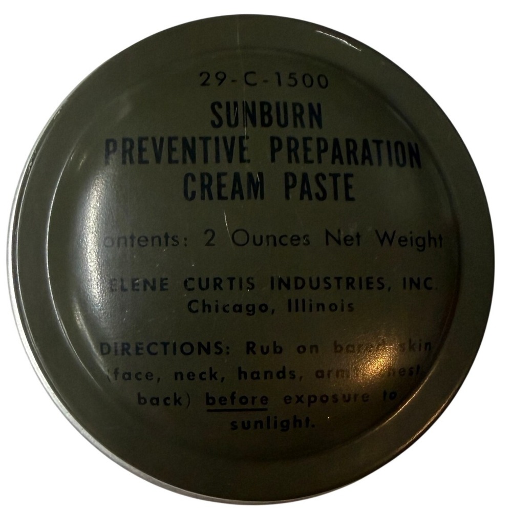 Vintage Helene Curtis 29-C-1500 Sunburn Preventive Cream Paste Military Tin